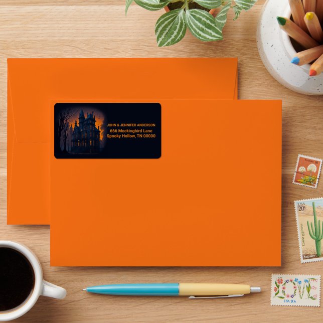 Etiqueta Endereço Personalizado de Mansão Halloween Adulto (Criador carregado)