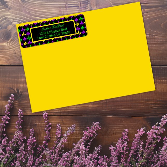 Etiqueta Endereço Personalizado do Padrão Mardi Gras Fleur  (Criador carregado)