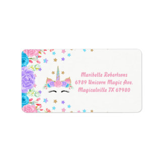 Etiqueta Endereço Personalizado Unicorn Floral de Watercolo