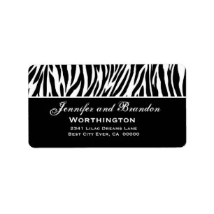 Etiqueta Endereço preto e branco do casamento da zebra