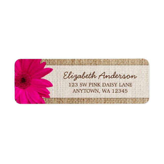 Etiqueta Endereço Rustic Burlap, Rosa Daisy (Frente)