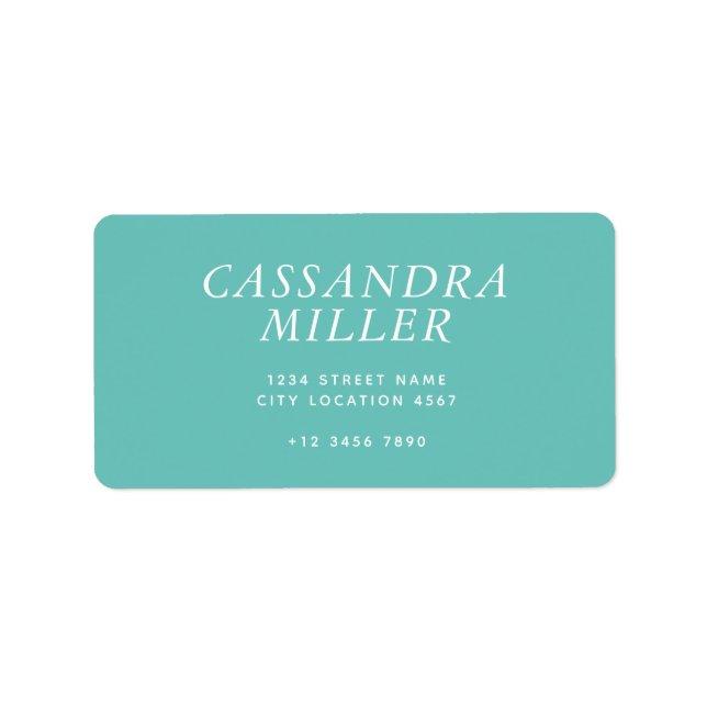 Etiqueta Endereço Simples Elegante Moderno do Teal (Frente)
