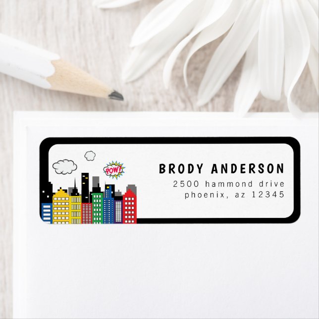 Etiqueta Endereço Tema de Revista em Quadrinhos de Super-He (Insitu)