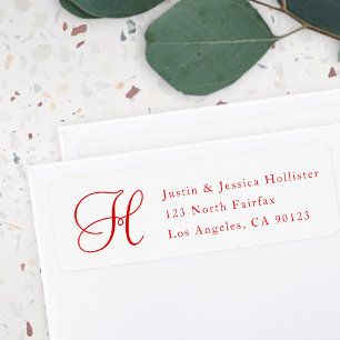 Etiqueta Endereço vermelho & branco w/Monogram do Natal