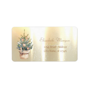 Etiqueta Enfeites de árvore de Natal aquarela dourado