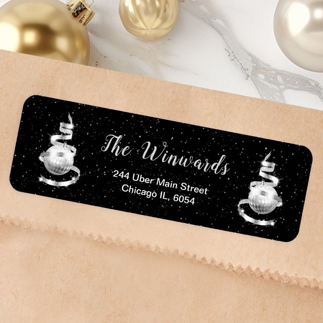 Etiqueta Enfeites de natal prateado e preto (Criador carregado)