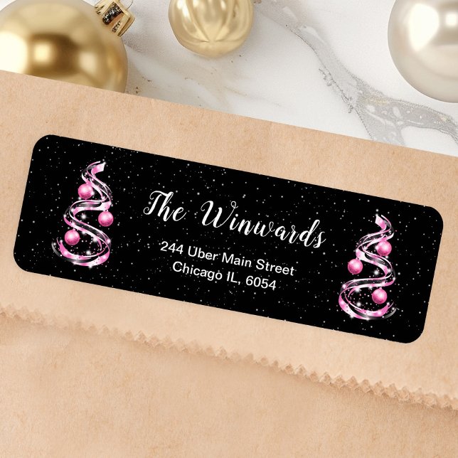 Etiqueta Enfeites de natal rosa e preto (Criador carregado)