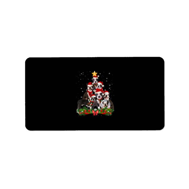 Etiqueta Engraçado Boston Terrier Dog Árvore de Natal Prese (Frente)