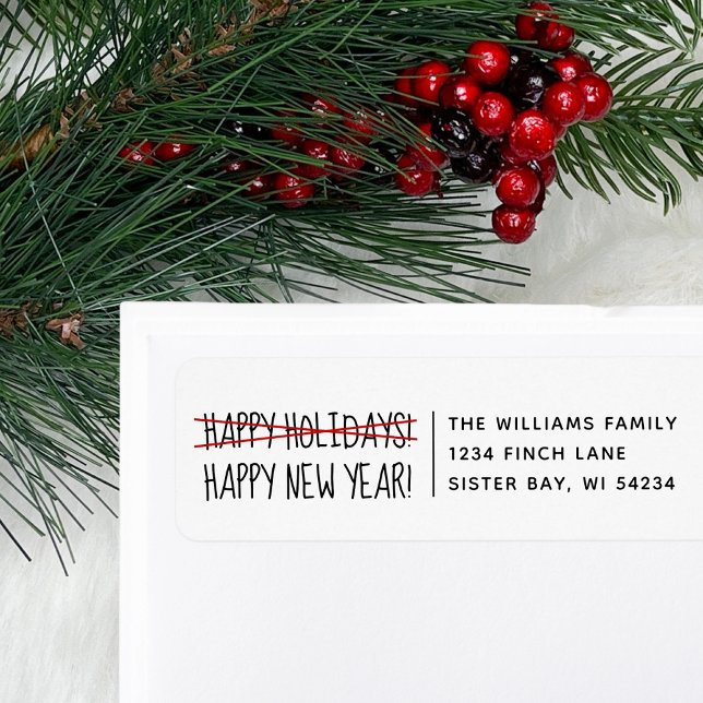 Etiqueta Engraçado Moderno Endereço do Feliz ano novo Atras (Criador carregado)