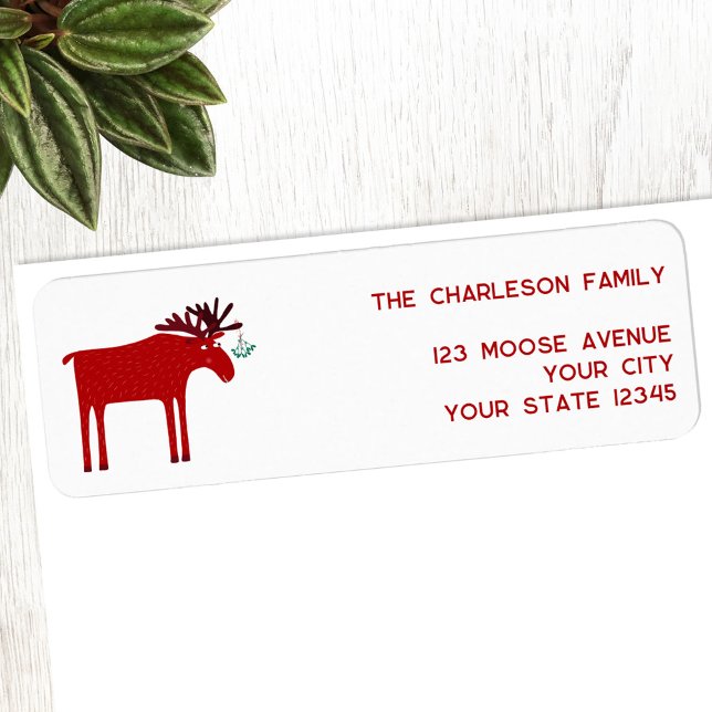 Etiqueta Engraçado Morada de Feriado Funny (Fun moose or elk holiday return address label)