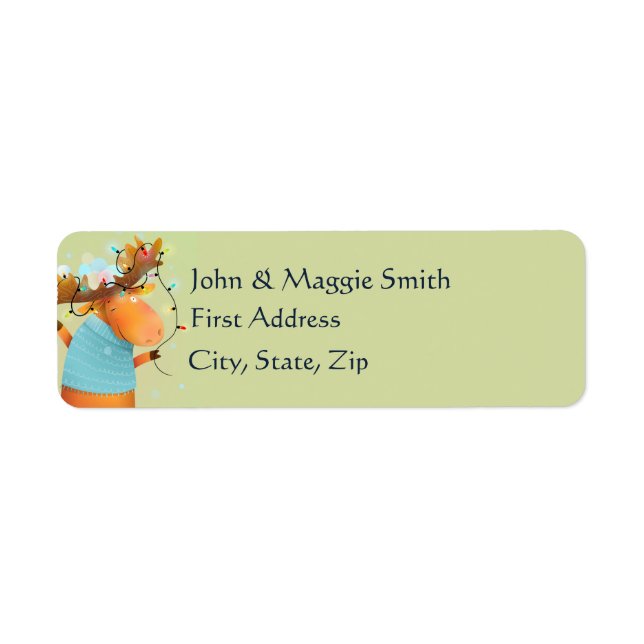 Etiqueta Engraçado Natal Luz Moose Cartografia Animal (Frente)