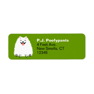 Etiqueta Engraçado White Pomeranian Cartoon Dog Endereço de