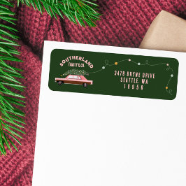 Etiqueta Entrega de Árvore de Natal de Carro vintage Rosa d