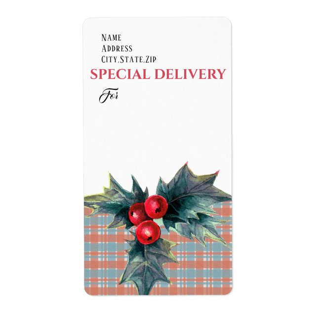 Etiqueta ENTREGA ESPECIAL, Chrimas Holly Sprig com Berrie (Frente)