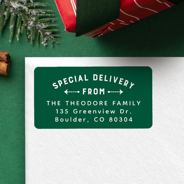 Etiqueta Entrega especial do endereço de devolução de feria (Criador carregado)