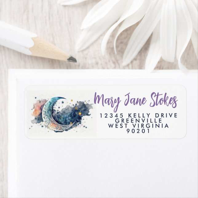 Etiqueta Envelope noturno DEVOLUÇÃO ENDEREÇO céu estrelado (Insitu)