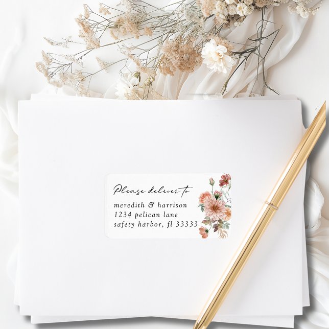 Etiqueta Envelope RSVP Boho Floral (Boho Terracotta Floral Mailing Label for Wedding RSVP Envelope)