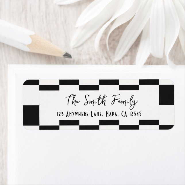 Etiqueta Envelope Xadrez Preto e Branco Sofisticado (Insitu)