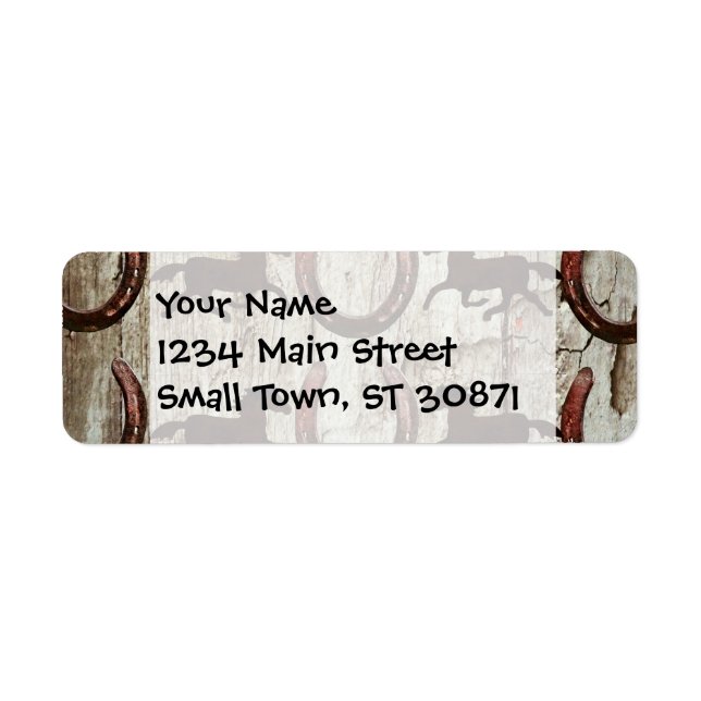 Etiqueta Equídeos e ferraduras na madeira do pau Presentes (Frente)