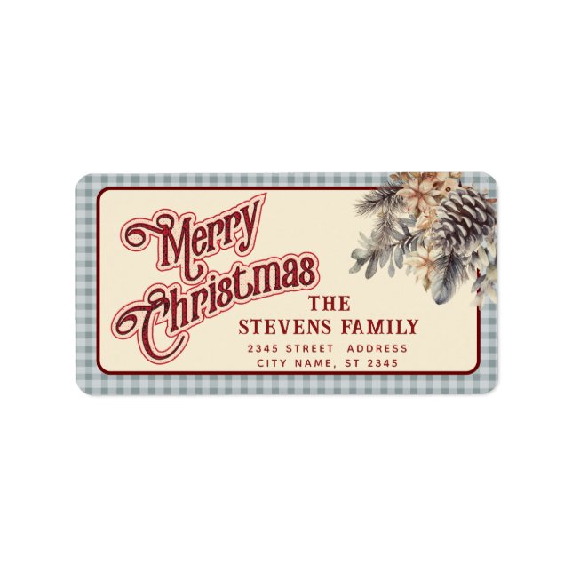 Etiqueta Escrito moderno Pinho Feliz de Natal floral (Frente)