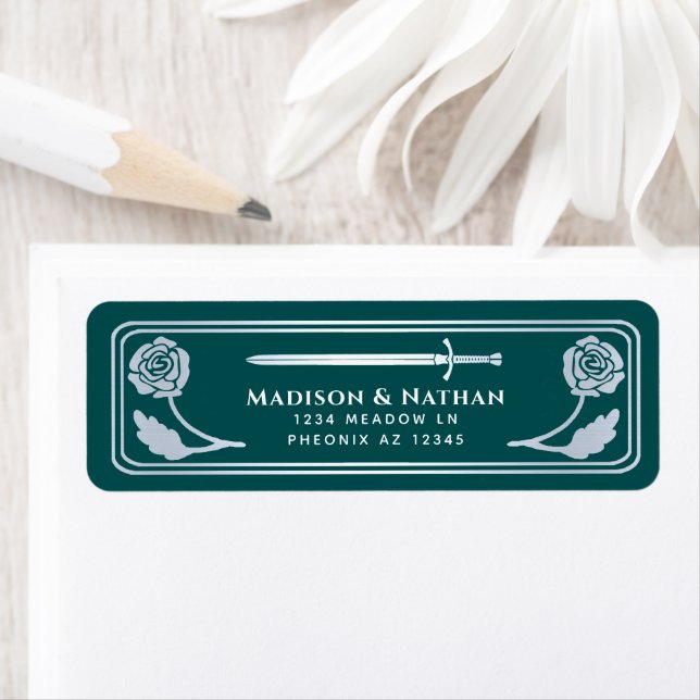 Etiqueta Espada Medieval Fantasia Real Teal Prata Casamento (Insitu)