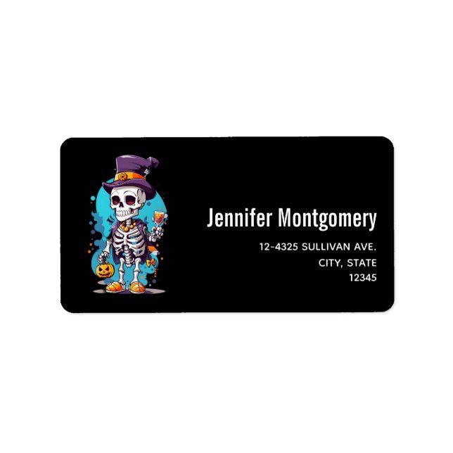 Etiqueta Esqueleto Legal em um Chapéu-Coco de Halloween (Frente)