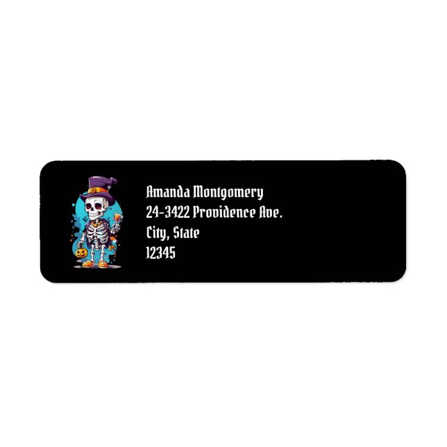 Etiqueta Esqueleto legal num Halloween Negro Superior (Frente)