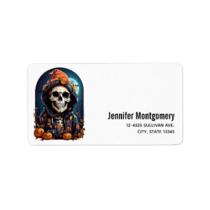 Etiqueta Esqueleto Sinistro Sorridente de Halloween