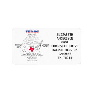 Etiqueta Estado do Texas americano em um mapa e informações