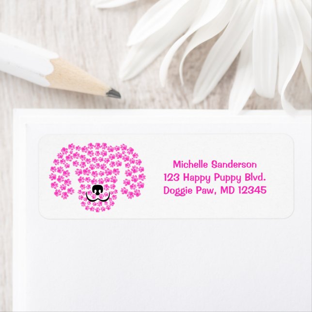 Etiqueta Estampas de cabeça de cão / Rosa quente e branco / (Insitu)