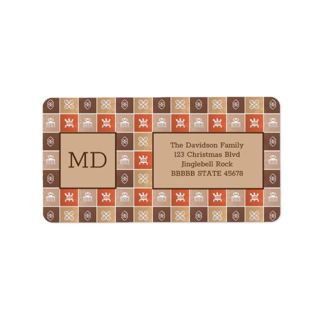 Etiqueta Estilo Africano Geométrico Adinkra Simbols (Frente)