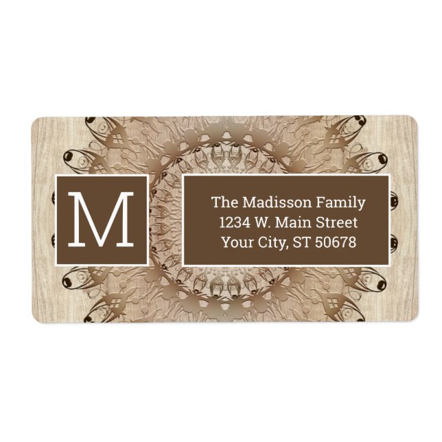 Etiqueta Estilo de Madeira Mandala Étnica (Frente)