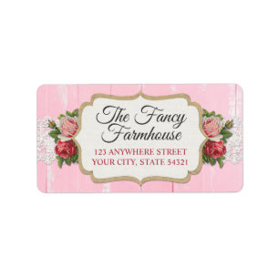 Etiqueta Estilo Despojado Rústico em Madeira Rosa Flores Ro