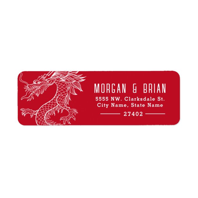 Etiqueta Estilo Vermelho Pré-Endereçado do Dragão (Frente)