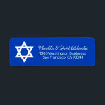 Etiqueta Estrela Branca Azul do Endereço do Bar David Mitzv<br><div class="desc">Envie seus convites para o Bar Mitzvah,  cartões de envelopes rsvp e agradeça as cartas com esses adesivos preto e branco de devolução de marinho. Estrela judia de DAVID em branco. Modelos editáveis para que você possa alterar a fonte e o tamanho.</div>