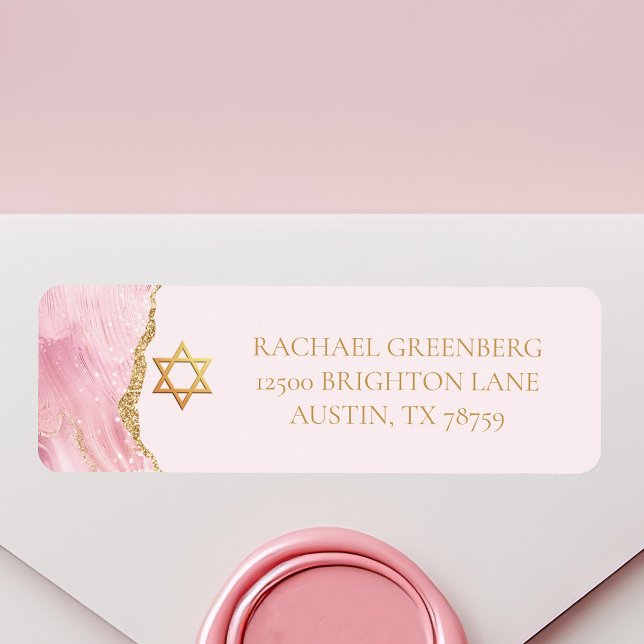 Etiqueta Estrela Dourada rosa do endereço de devolução de D (Criador carregado)