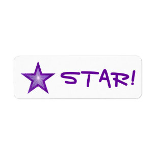 Etiqueta Estrela roxa "ESTRELA!" etiquete o branco pequeno