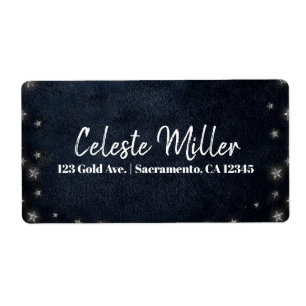 Etiqueta Estrelas Prateadas Azuis Festa do Céu Estrelado Ce