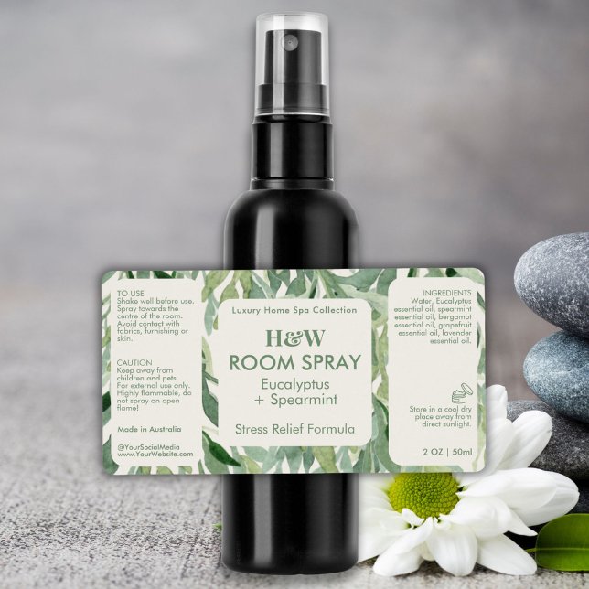 Etiqueta Eucalyptus Botânico Gelado (Greenery Eucalyptus Botanical Spray Bottle Product Label)