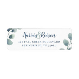 Etiqueta Eucalyptus Greenery Watercolor Foliage Dusty Blue