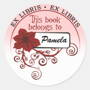 Etiqueta ex de Libris (vermelho floral & fundo)