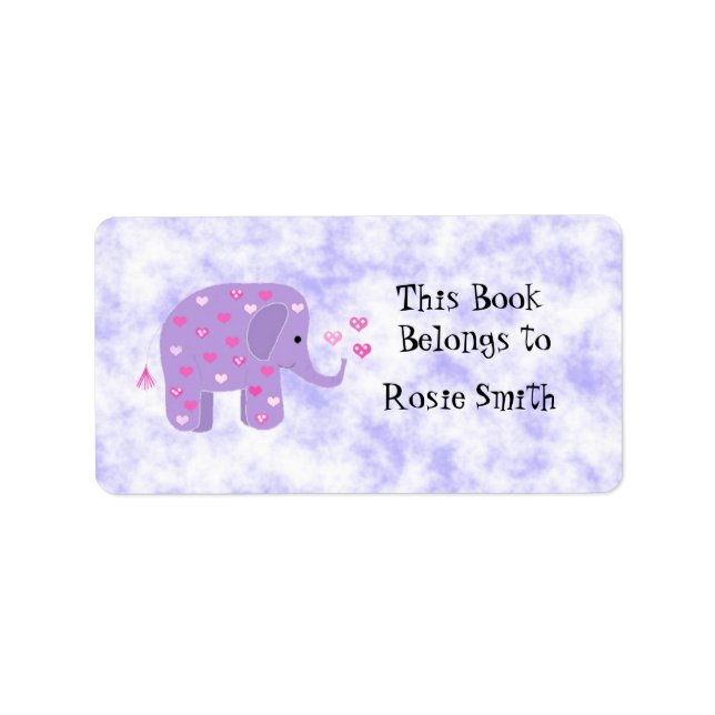Etiqueta Ex-libris de Elefante Roxo Fofo (Frente)