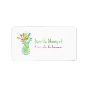 Etiqueta Ex libris personalizado vaso de flores
