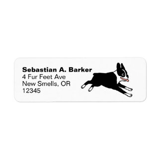 Etiqueta Executando Boston Terrier Cartoon Dog Endereço de