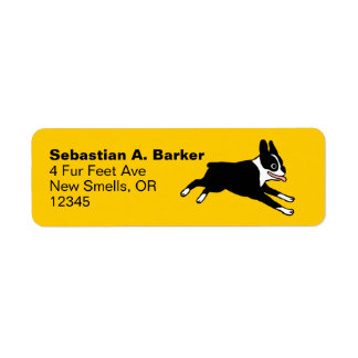 Etiqueta Executando Boston Terrier Cartoon Dog Endereço de