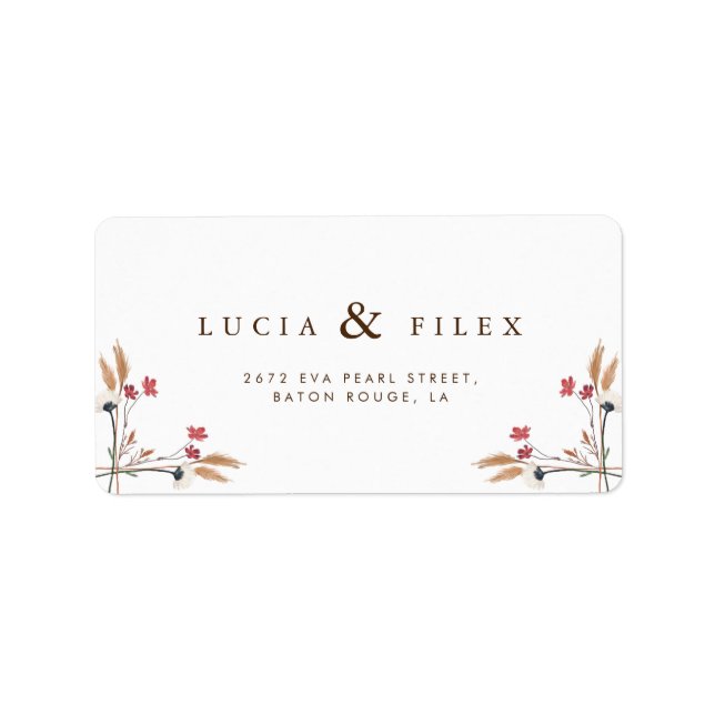 Etiqueta Exemplo de endereço de flor selvagem (Frente)