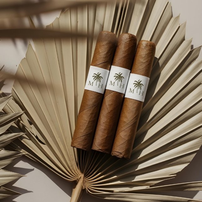 Etiqueta Faixas de Cigarro com Monograma de Palmeira Tropic (Minimal Tropical Palm Tree Monogram Cigar Bands Label)