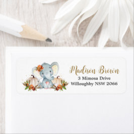 Etiqueta Fall Floral Pumpkins Cute Elephant Return Endereço