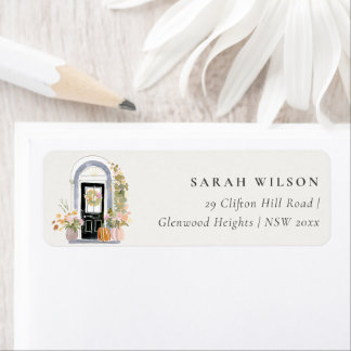 Etiqueta Fall Pumpkin Front Door Floral Moved Address