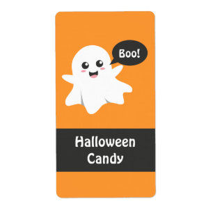Etiqueta Fantasma Fofo que Faz Boo, Feliz Halloween